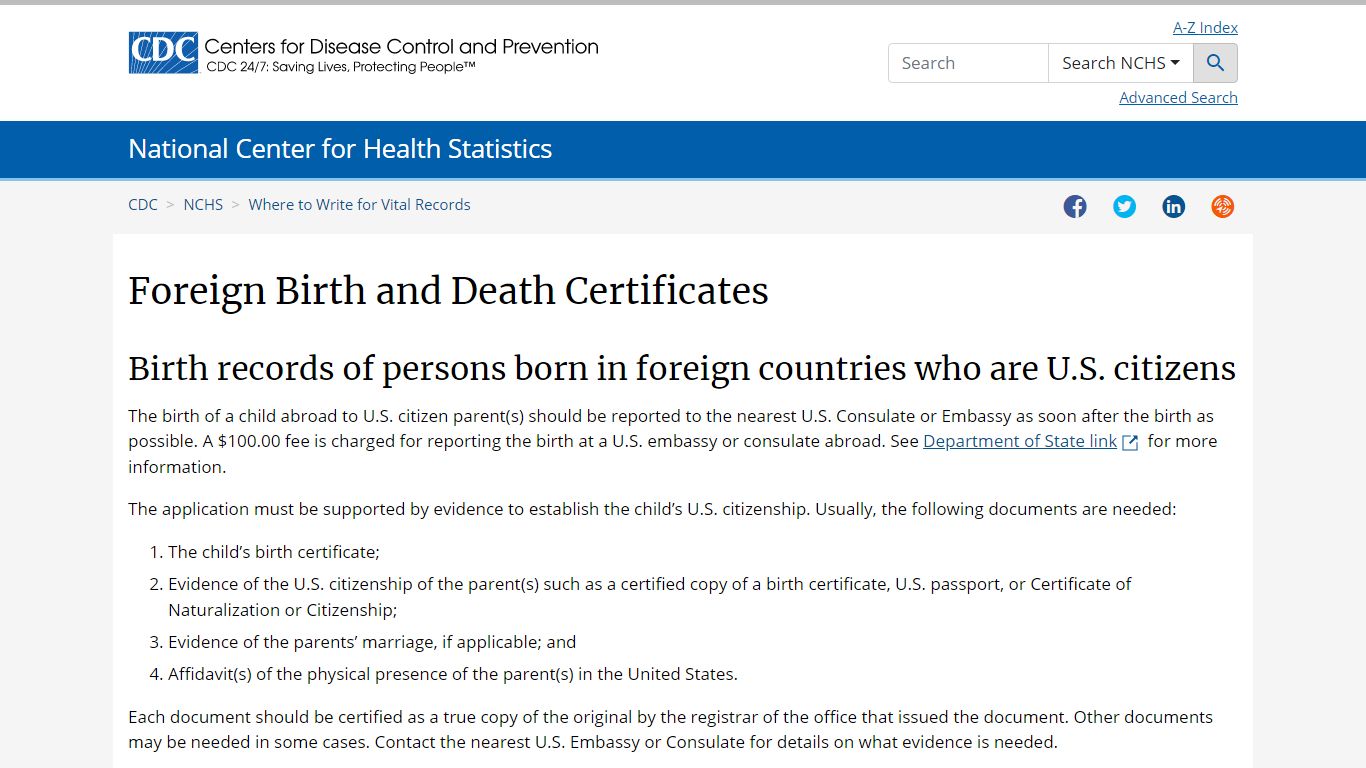 Where to Write for Vital Records - Foreign Birth and Death Certificates