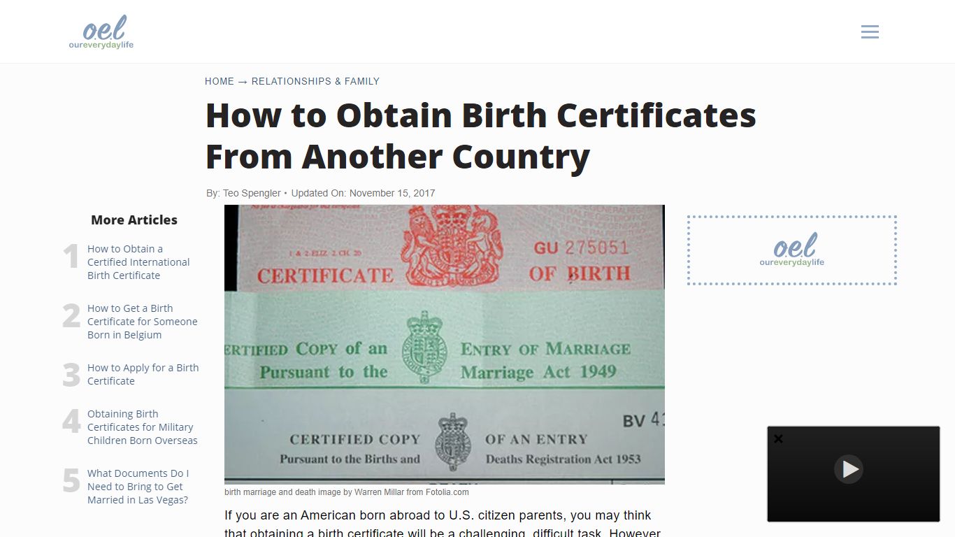 How to Obtain Birth Certificates From Another Country